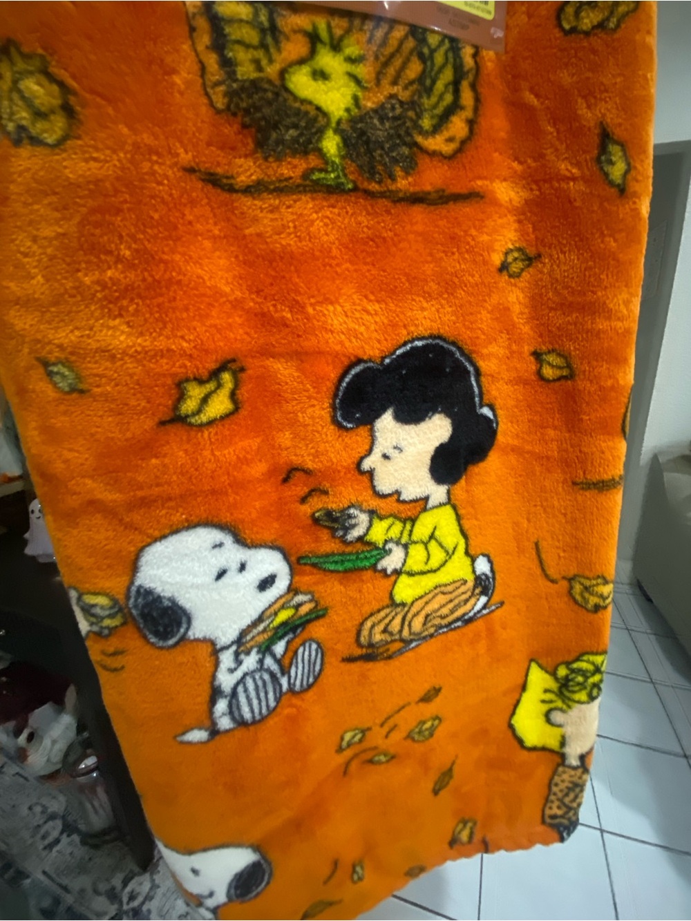 Peanuts Orange fall/autumn Fleece Blanket Featuring Snoopy & Friends